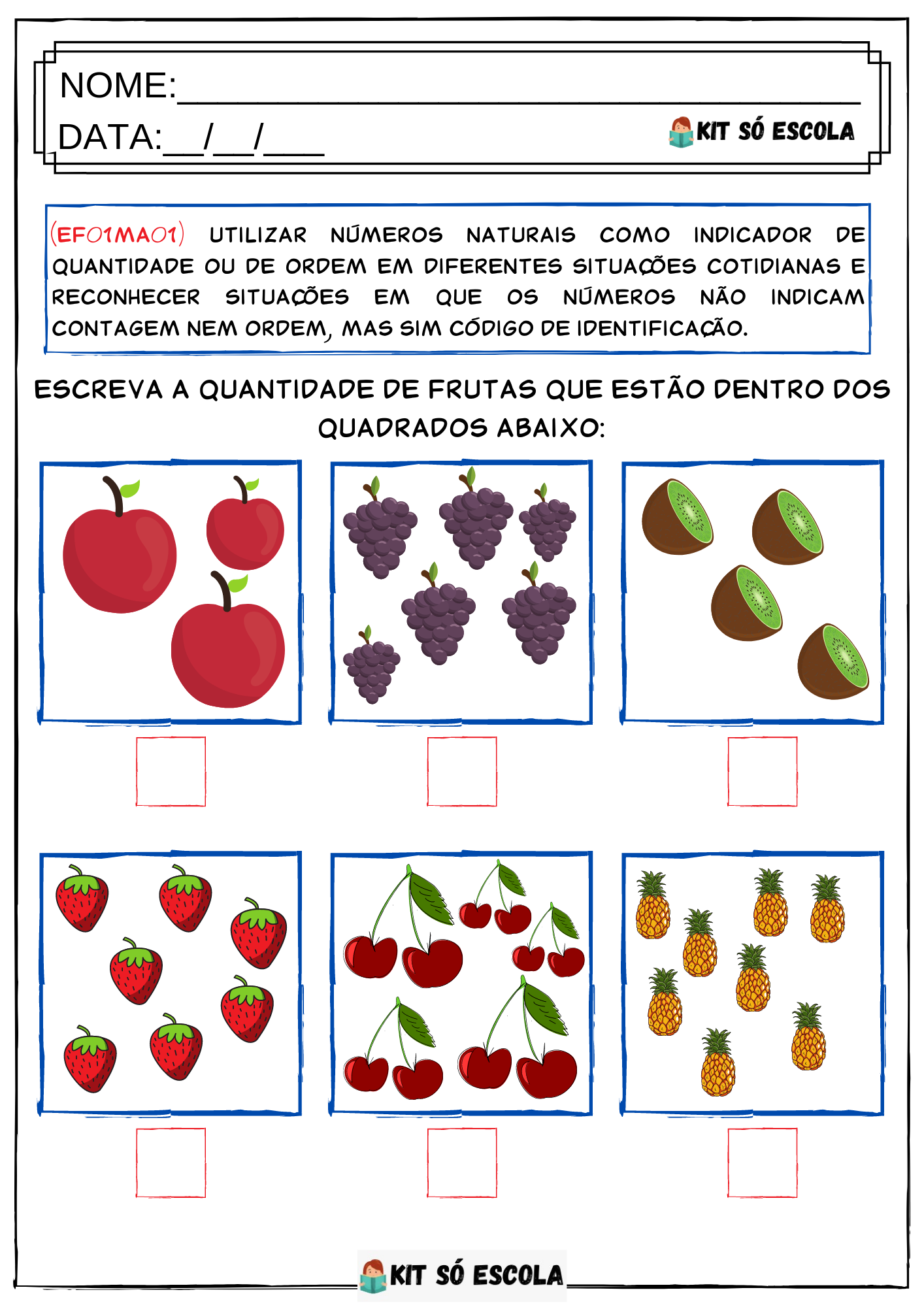 Só Escola - Atividades de Matemática para Imprimir - Horas