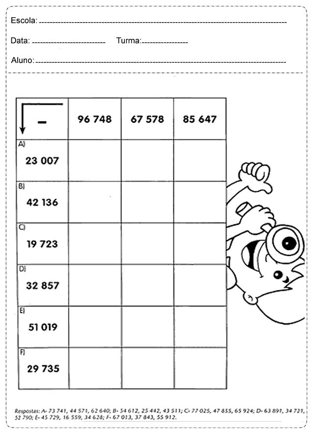 Atividade de matemática 4 ano worksheet