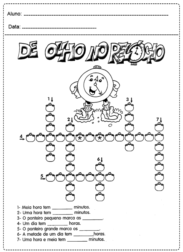 Atividades com Relógio para imprimir - Atividades Escolares