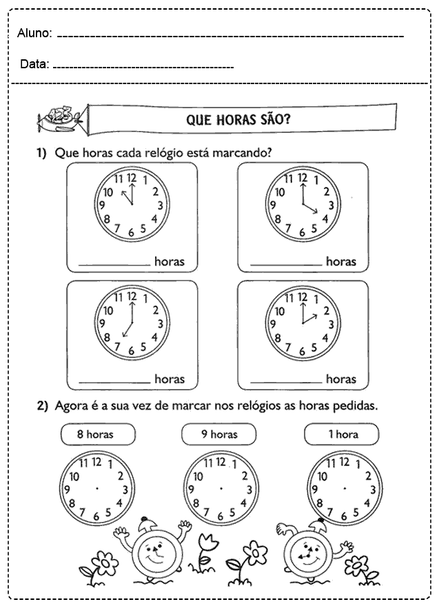 Horas, minutos e segundos worksheet