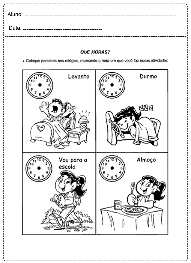 Atividades com Relógio para imprimir - Atividades Escolares