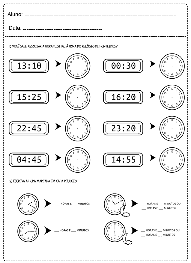 Atividades de matemática - relógio para montar - Dani Educar