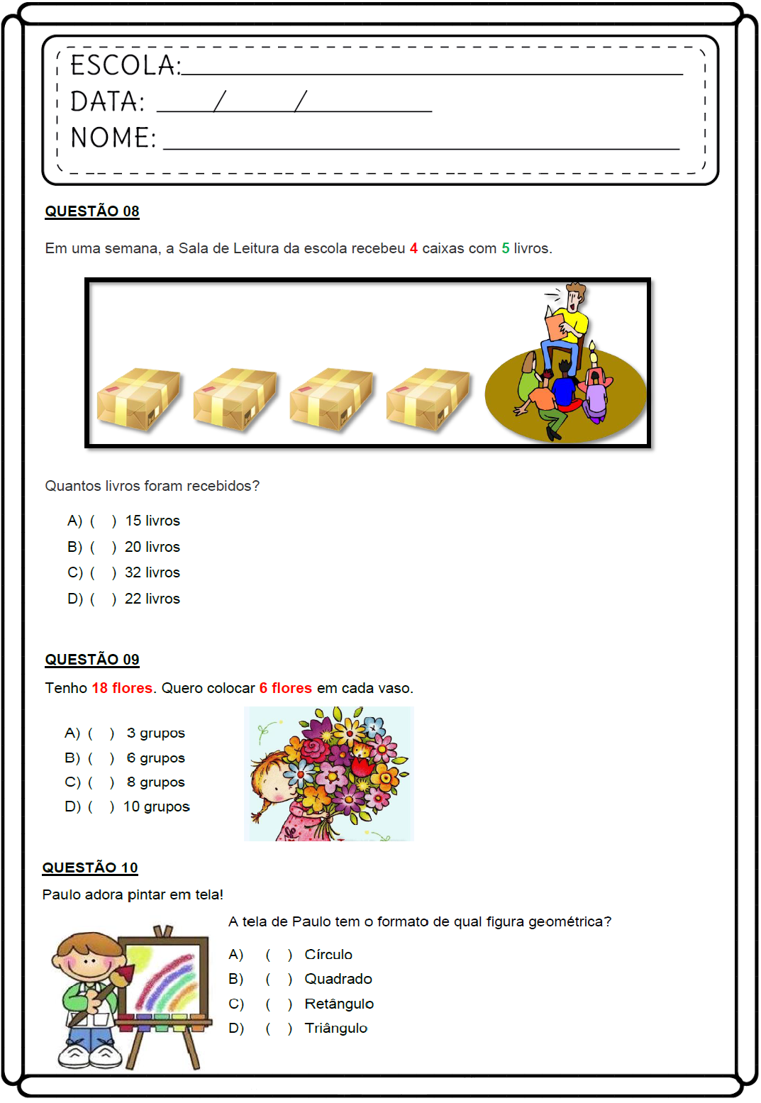 Atividades diagnósticas Matemática 3º ano - Loja da Coruja Pedagógica